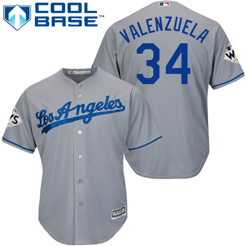 Dodgers #34 Fernando Valenzuela Grey Cool Base World Series Bound Stitched Youth MLB Jersey - Click Image to Close